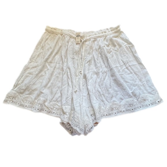 aerie Other - Aerie Sleep Shorts Womens XL White NEW Lace Trim Crinkle Gauze Drawstring 1818